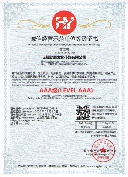 诚信经营示范单位等级证书